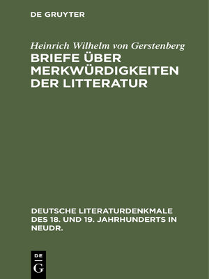 cover image of Briefe über Merkwürdigkeiten der Litteratur